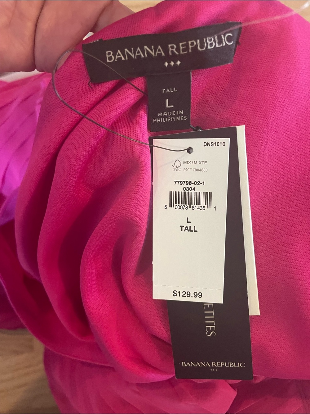 Banana Republic Fuchsia Pleated V-Neck Long Sleeve Dress - Picture 2 of 2